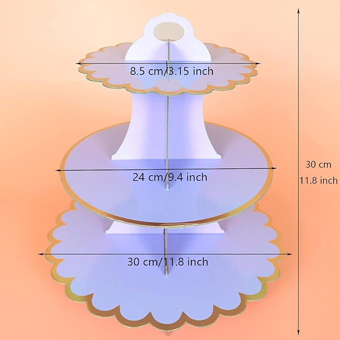 2 PACK Cardboard Cake Stand, 3 Tier Paper Dessert Round Cupcake Holder Tower Disposable Pastry Stand for Birthday, Afternoon Tea,Wedding Party Anniversary Christening Fruit Desserts Display…