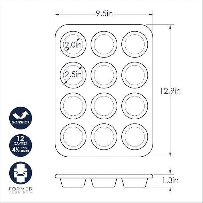 Nordic Ware Naturals Aluminum NonStick Muffin Pan, Twelve 2.75 Inch Cups