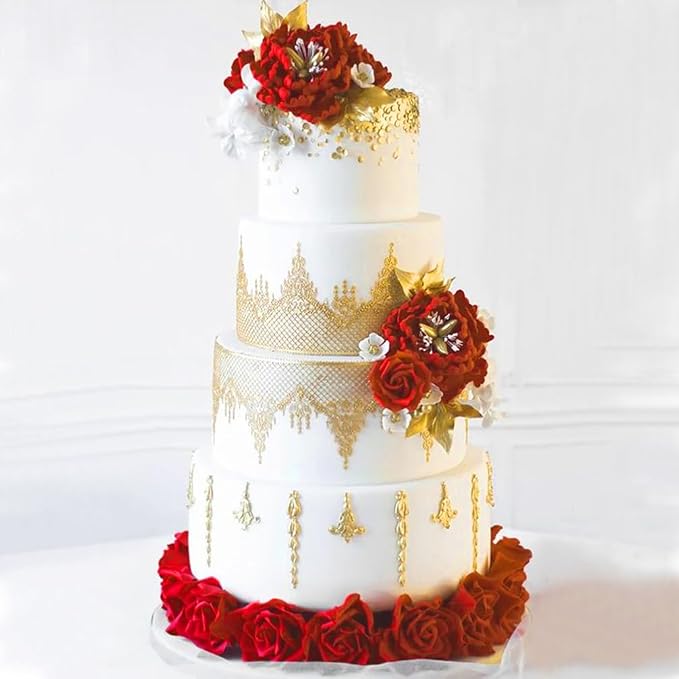 Pre-Made Edible Cake Lace Lattice Diamond Scallop Golden 12-inch 10-Piece | Large, Ready to Use