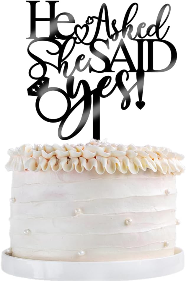 He Asked She Said Yes Cake Topper - Acrylic Diamond Ring Cake for Wedding Engagement Theme Party Cake Decorations, Bridal Shower Engagement Party Decoration Supplies