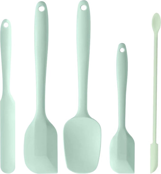 5 Piece Mint Green Silicone Spatula Set, Heat Resistant Rubber Spatulas Set, Silicone Kitchen Utensils Set Dishwasher Safe for Nonstick Cookware