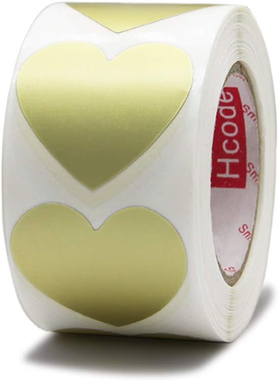 Hcode 1.5'' Color Coding Dot Labels Metalic Gold Love Heart Shape Natural Paper Adhesive Label 500 Stickers per Roll (Heart, Metallic Gold)
