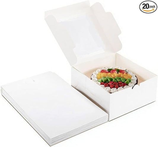 20Pack 8x8x5 Cake Boxes with Window(20 boxes), White Bread Boxes for Cookies, Cakes, and Baked Goods, Gift Giving Cake For Fathers Day