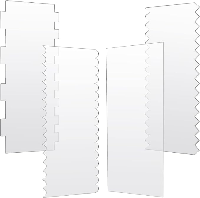 JOERSH 4pcs Acrylic Cake Scrapers Clear Combs Icing Frosting Buttercream Edge Smoother for Mousse Butter Cream Decoration