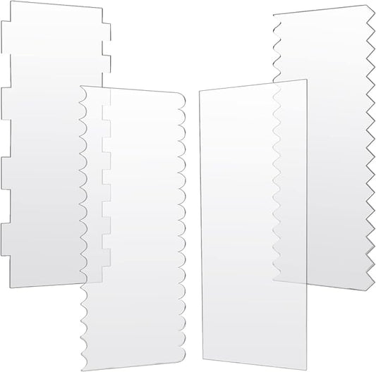 JOERSH 4pcs Acrylic Cake Scrapers Clear Combs Icing Frosting Buttercream Edge Smoother for Mousse Butter Cream Decoration