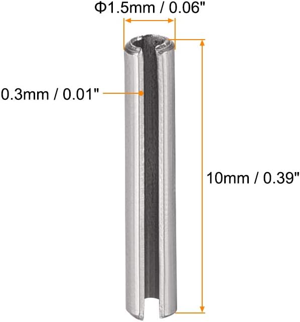 uxcell Slotted Spring Pin - M1.5 x 10mm 304 Stainless Steel Split Spring Roll Dowel Pins Plain Finish 20Pcs