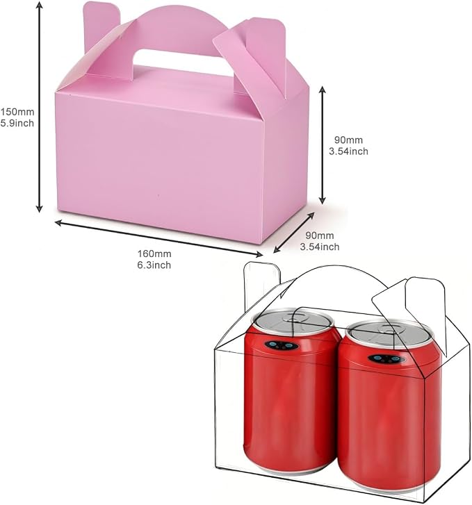 Aosric Small Pink Gable Boxes 3.5 x 3.5 x 6.3 In, 30 Pack | Premium Cardstock Party Favor Boxes with Handles for Baby Shower, Birthday, Bridal Shower, Candy, Cookies & Party Gifts