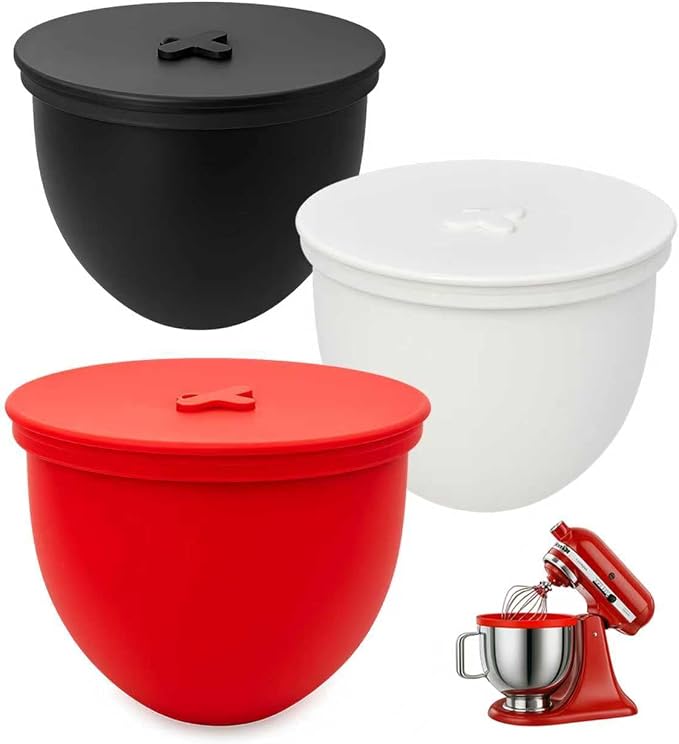3-Pack Silicone Bowl Liners with Lids for KitchenAid 5-Qt Tilt-Head Bowls Only, 2mm Extra-Thick Premium Silicone, Built-In Air Vents for Dough Proofing, Dishwasher Safe, BPA-Free