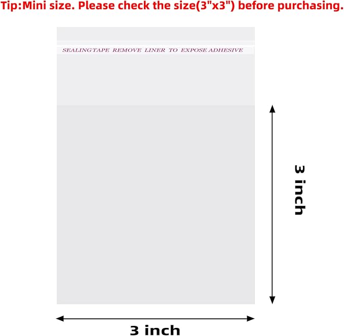 Morepack Self Sealing Cellophane Bags Self Adhesive,3x3 Inches Clear Resealable Cellophane Bags 200Pieces (Mini Size)