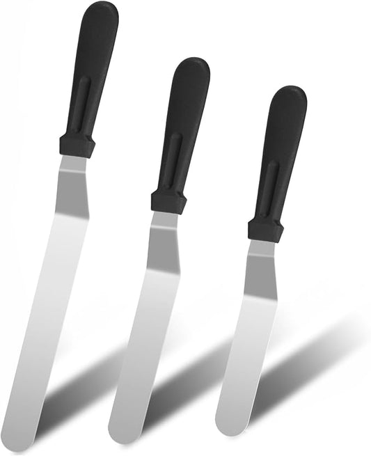 3 PCS Icing Spatulas, Offset Spatula, Stainless Steel Cake Decorating Spatulas Set 6/8/10 inch Professional Angled Cake Spatula Plastic Frosting Handle for Home, Kitchen or Bakery by XEKIGU