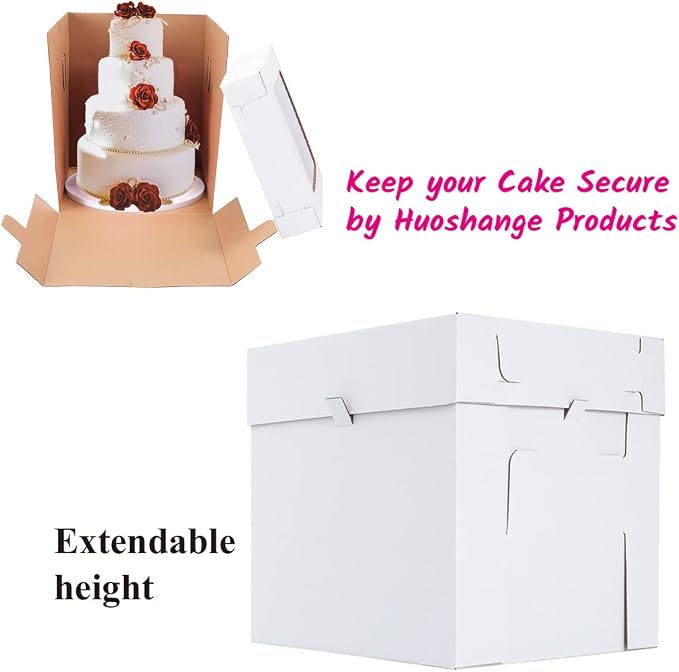 Tall Cake Boxes for Tier Cakes,3 Sizes 6 Pack 8x8x10,10x10x12 and 12x12x12Inch,Sturdy White Tall Cake Box Shipping in 8 10 12 Inch 2 3 Tier for Wedding Layer Tiered Cakes