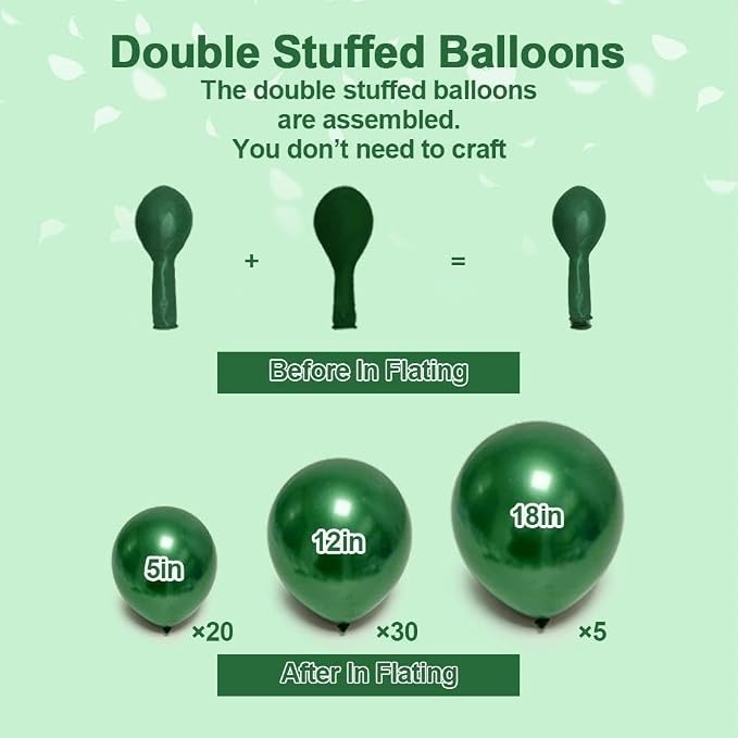 Dark Green Balloon Garland Double Stuffed Emerald Green Balloons Different Size Forest Hunter Balloon Arch Kit for Birthday Graduation Jungle Wedding Bridal Shower Party Decor