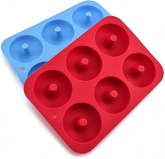 Ulalaza 2PCS Donut Pan Molds Non-Stick 6-Cavity Silicone Steel Donut Mold for Baking BPA Free Mold Sheet Tray Oven Microwave Dishwasher Freezer Safe Easy Clean