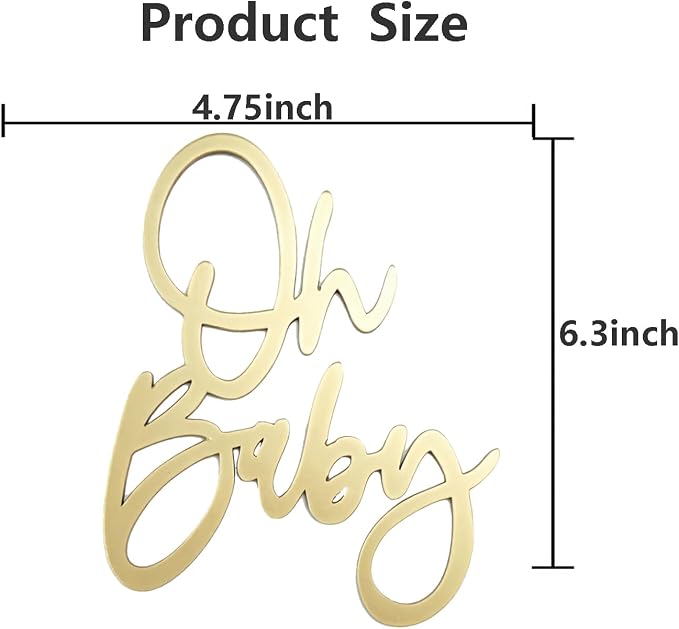 Oh Baby Cake Topper, Gold Acrylic Cake Toppers for Baby Shower, Gender Reveal Party Decorations, Photo Booth Props