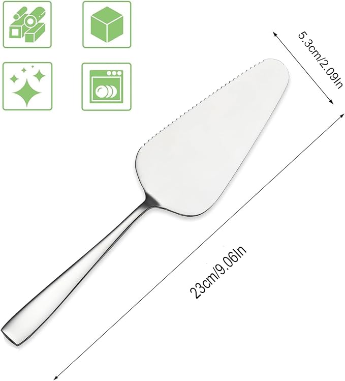 Cake Pie Servers, 9.06" Stainless Steel Wedding Cake Cutter with Serrated Edges, Pie Spatula Pizza Pastry Server Set of 2, Square Handle Cake Cutting Set for Wedding Brithday Party and Events