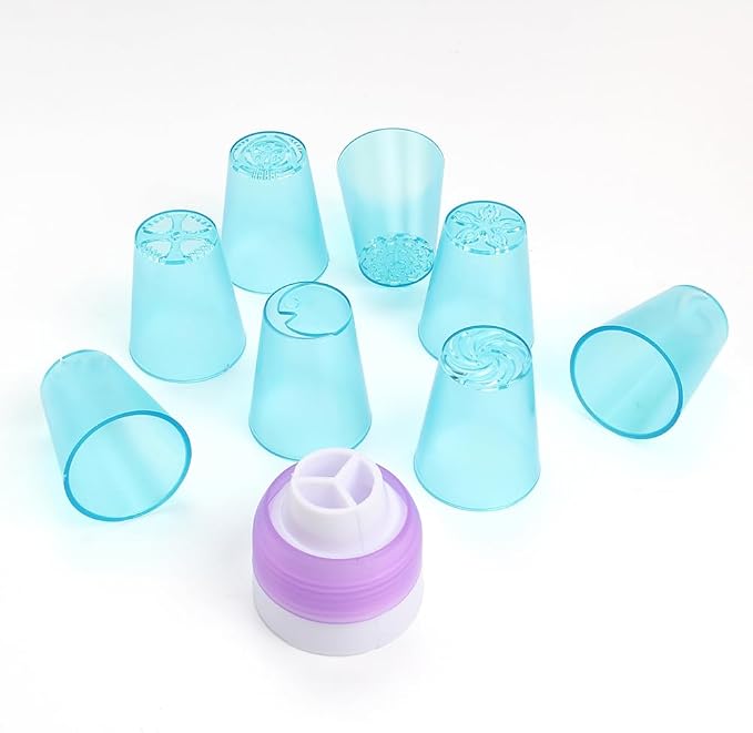 10 Pieces Plastic Cake Decorating Russian Icing Tips Set, 8 Russian Flower Piping Tips,1 Coupler,1 Plastic Piping Bag for Cake Decoration, Icing Floral Piping Nozzles,Pastry Baking Tools