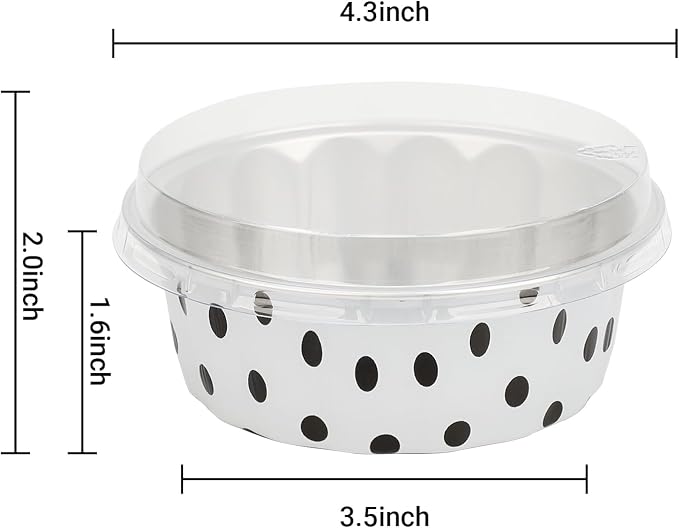 Beasea Disposable Ramekins with Lids, 8oz 100 Pack Black Dot in White Aluminum Foil Cups Disposable Creme Brulee Muffin Cupcake Baking Cup Mini Pudding Cups for Party Wedding Birthday