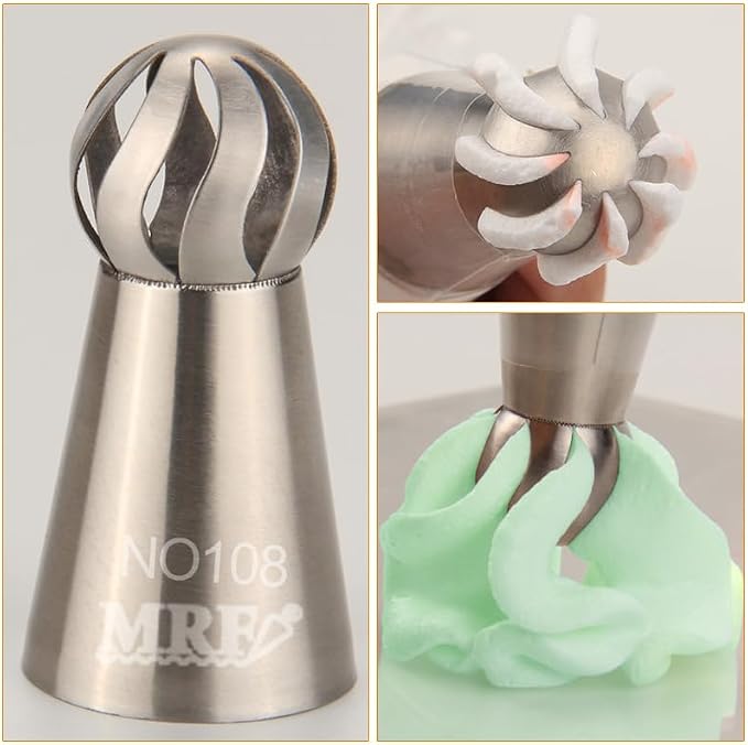 27 Pcs Extra Large Stainless Steel Seamless Russian Flower Ball Piping Tips Set with 1 Cleaning Brush,1 Reusable Pastry Bag,2 Flower Nails,2 Small Leaf Tips,1 Plastic Coupler for Cake Decorations