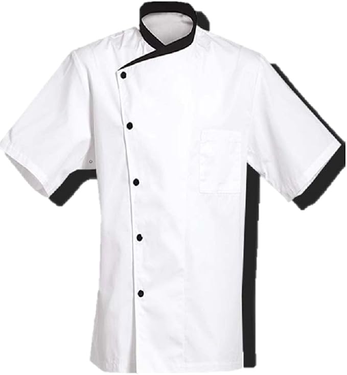 Short Sleeves Contrast Collar Unisex Stylish Chef Cook Coat Jacket