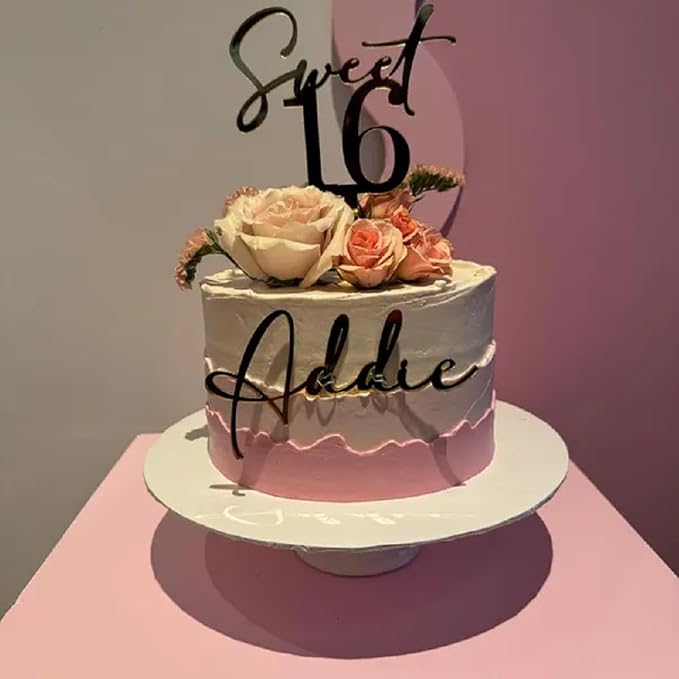 Golden Acrylic Sweet 16 Happy Birthday Cake Topper, 5.9 x 3.54inch Sixteenth Birthday Cake Decoration Cheer to 16th Fancy Cake Decor