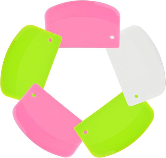 5 Pack Dough Scraper, 5.3 x 3.6 Inch Plastic Bench Scraper, Bowl Spatula, Kitchen Pastry Cutter Tool for Bread Dough, Pastry, Pizza, Baking Cake (Green,Pink,White)