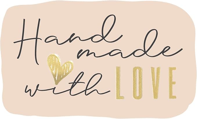 300 Handmade with Love Stickers in Sheets | 1.75" x 2.75" Special Cut Size | Typical Shape Design with Gold Foil and Light Peach Background | Highly Recommended for Small Business Owners (1 Pack)