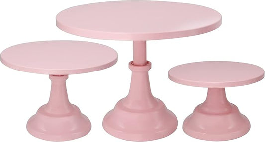 Set of 3 Pieces Cake Stands Iron Cake Holder Dessert Display Plate Serving Tray for Baby Shower Wedding Birthday Party (Pink)