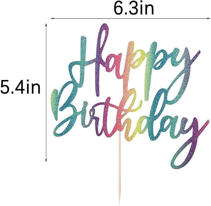 LVEUD Glitter Happy Birthday Cake Topper, Suitable For Party Decoration, 1 Count, 8 Inches x 7 Inches, Colour