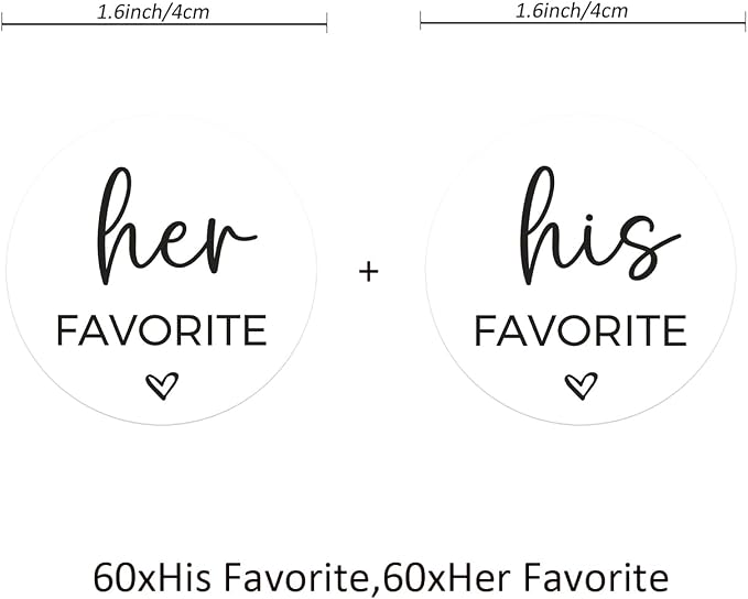 60xHis Favorite,60xHer Favorite Wedding Stickers,Wedding Candy Favors Label, Party Favor Labels,Sweet Desserts Tags for Birthday Anniversary,Graduation,Bridal,Shower,Cookie Bakery Stickers