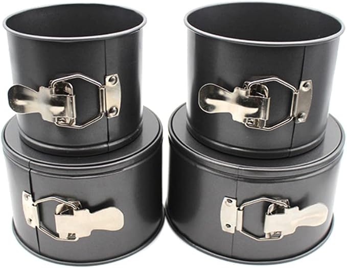 4 Pcs Springform Pan (4inch, 5inch, 6inch, 7inch), Cake Tin for Baking, Detachable Bottom Carbon Steel Cheesecake Mold (Black)