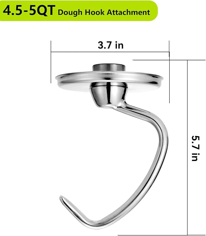 Stainless Steel Stand Mixer Attachments 3-Piece for KitchenAid 4.5-5 Qt Tilt Head Stand Mixer. Includes 6 Wire Whisk, Flat Beater, Dough Hook for KitchenAid 4.5-5 Qt Mixer Bowl