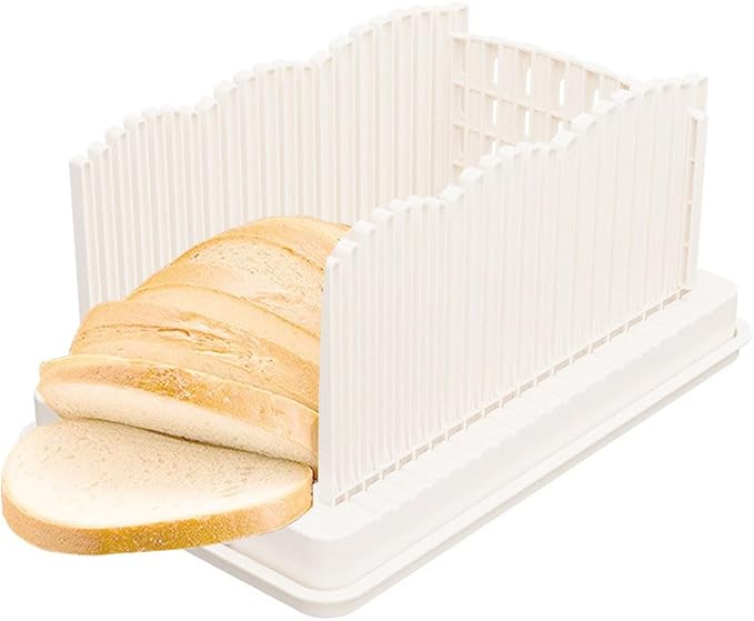 Adjustable Bread Slicer for Bagels, Toast, Homemade Loaves - Foldable Cutter with Crumb Container | Effortless Thin/Thick Slices
