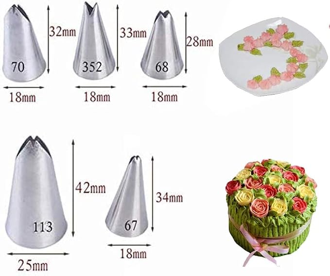 Russian Piping Tips Set, 5PCS Stainless Steel Cake Cupcake Decorating Supplies Kit Flower Frosting Tips DIY Icing Piping Tips for Cake Decorating (5PCS)