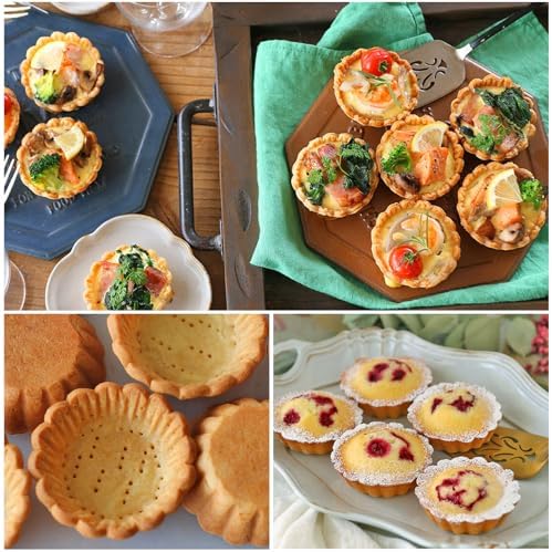 Mini Tart pan with Tart Cutting Mold, 2.75" Egg Tart Molds 6-cavity Non Stick Fluted Mini Tart Mould, Reusable Quiche Bakeware Carbon Steel for Pies, Quiche, Cheese Cakes, Desserts