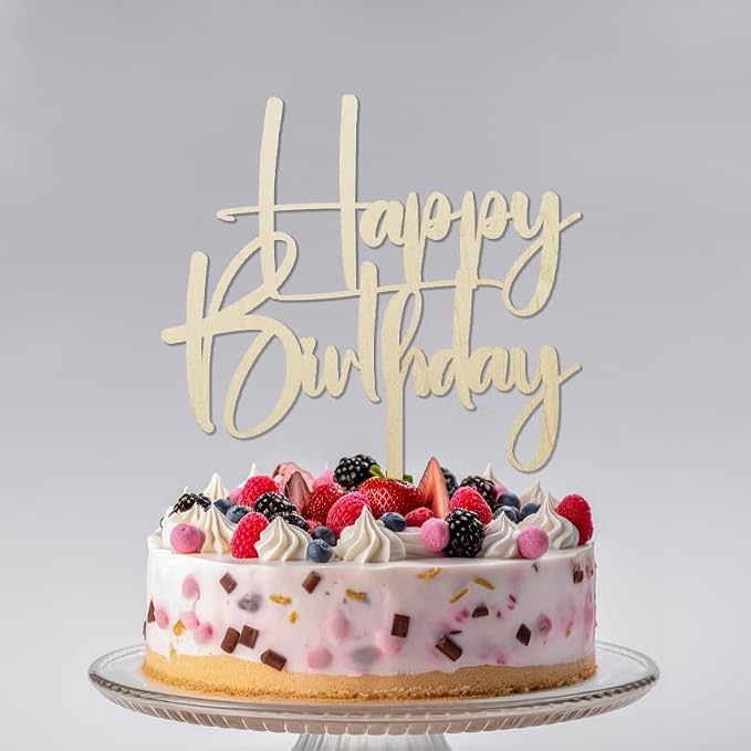 wood Happy Birthday Cake Topper, Happy Birthday Cake Bunting Deco, Baby Gender Reveal Party/Anniversary Party Decoration Supplies (wood)