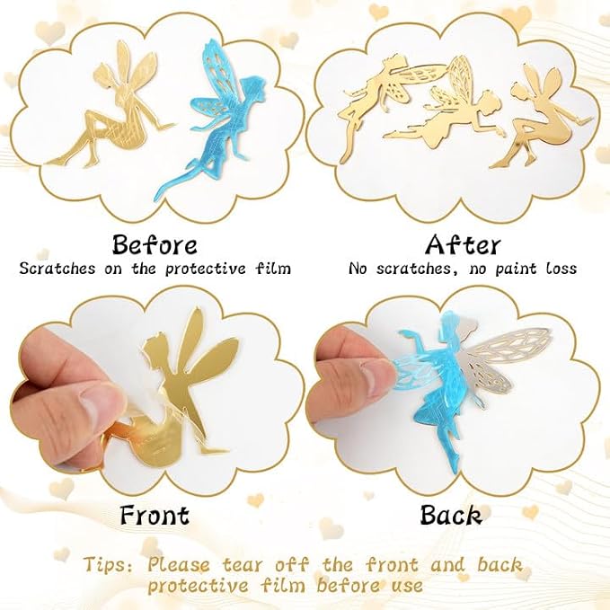 12PCS Gold Fairy Cupcake Toppers Acrylic Fairy Cake Decor for Party Decor | Mirror Design Birthday Party Supplies DIY Gifts Flower Bouquet Pastries Desserts Decor