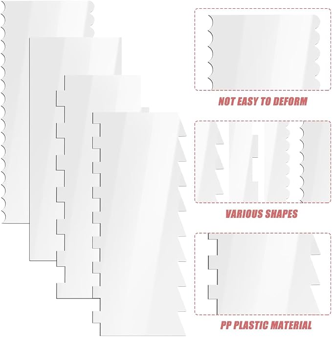 Cake Scraper Set 10 Piece, Icing Smoother and Frosting Comb Tools, 6 PP Scrapers + 4 Clear Acrylic Edge Combs, Sizes up to 9.45 x 3.94 in, for Buttercream Fondant Mousse