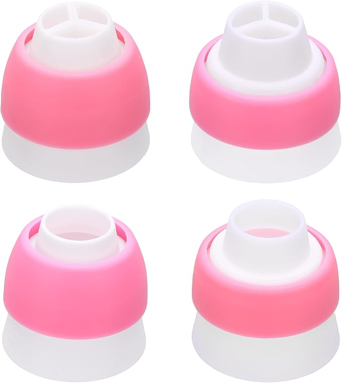 uxcell 4 Pcs Piping Tip Coupler, Plastic 3 and 1 Color Couplers Icing Frosting Piping Bag Reusable Cake Baker Decor Tools Kit for Pastry Cupcake Tips Russian Flower Mouth Nozzles, Pink