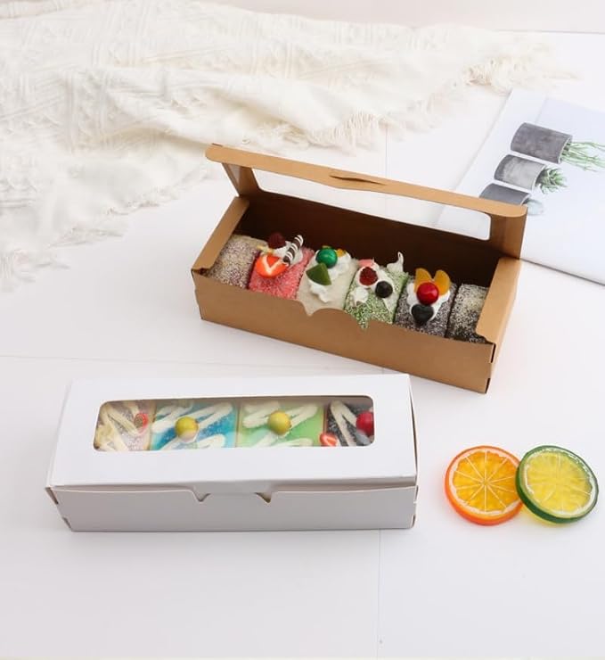 20 Pcs Brown Kraft Muffin Boxes,2x2x7 Small Pastry Boxes with Window,Small Bread Box,For Macaron,Cookies,Candy,Chocolate,Baked Goods Packaging Takeout Boxes