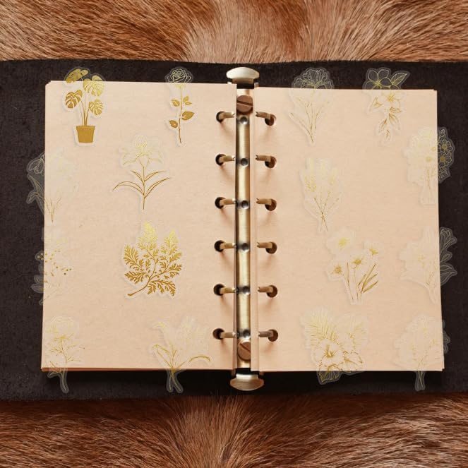 50pcs Transparent Golden Plants Flower Stickers PET Waterproof Nature Flower Decals Decorative for Water Bottles Phone Cases Laptops Scrapbook DIY Crafts Album Journal Plant Enthusiast (Golden Plants)