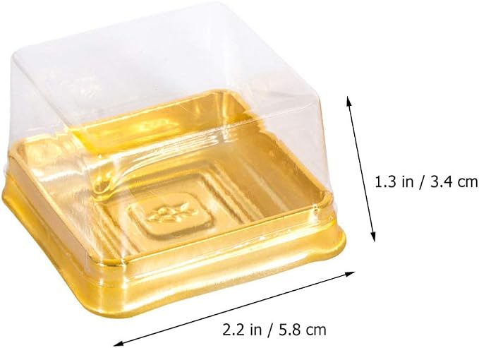 DOITOOL 100Pack Plastic Single Individual Cupcake Muffin Dome Holders, Moon Cake Box Stand, Mooncake Packaging Box with Covers, Cookies Muffins Dome Box Transparent Dessert Boxes- Golden ( 5. 7x5.