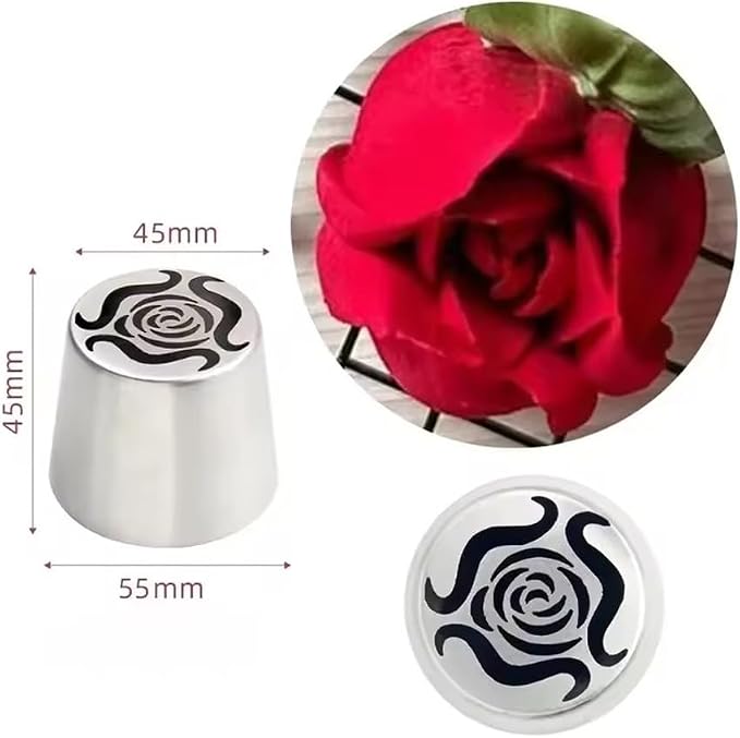 Stainless Steel Rose Flower Decorative Nozzle Russian Marshmallow Piping Nozzle DIY Baking Cake Decoration Piping Cream Tools (3Pcs)