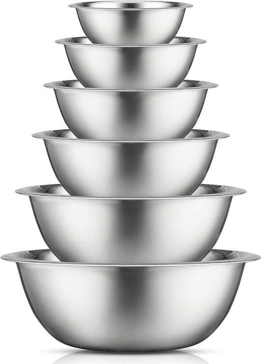 JoyJolt Stainless Steel Mixing Bowl Set - 6 Piece Nesting Bowls, 5qt to 0.5qt, Ideal for Kitchen, Cooking, Baking and Storage