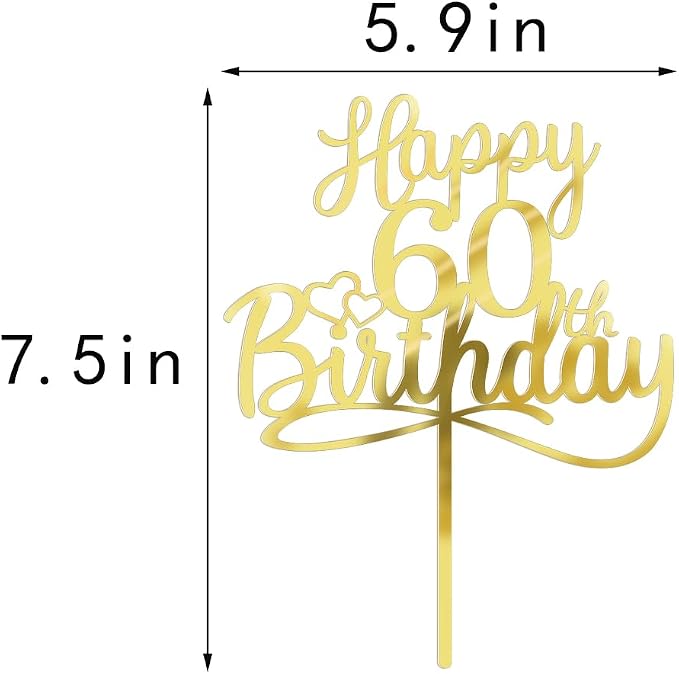 Sleyberoy Acrylic Happy 60th Birthday Cake Topper- Hello 60,Cheers to 60 Years,60th Anniversary/Birthday Party、 men and women Happy sixty Birthday Selected cake decoration (60th)