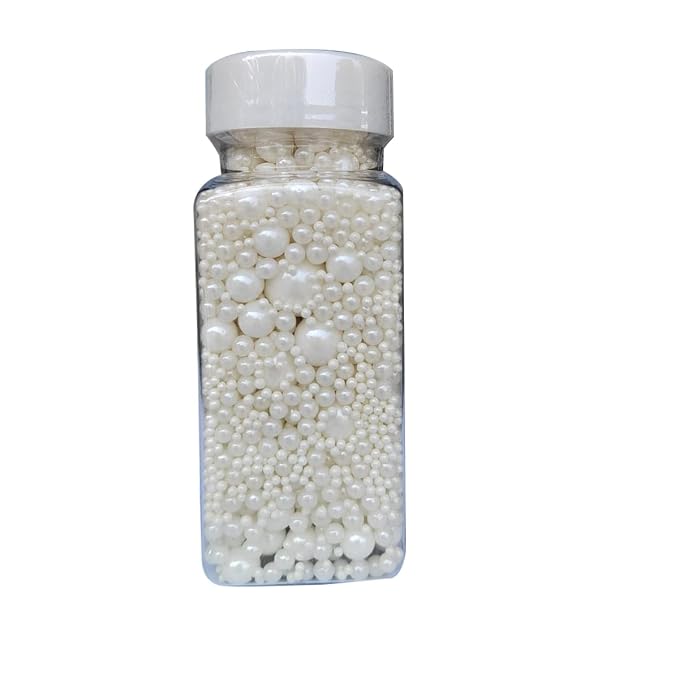 Homankit Edible White Pearl Sugar Sprinkles Candy Mixing Size Baking Cake Decorations Cupcake Toppers Cookie Decorating Wedding Party Valentine's Halloween Christmas Supplies 120g/ 4.23oz