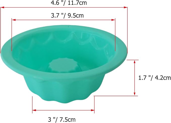 Silicone Small Fluted Cake Pans 4 Inch, Nonstick Baking Mold Pumpkin Shape, Reusable Round Mini Cake Pan Set, Individual Muffin Donut Pan for Cupcake, Jelly, Brownies- 6pcs, Green