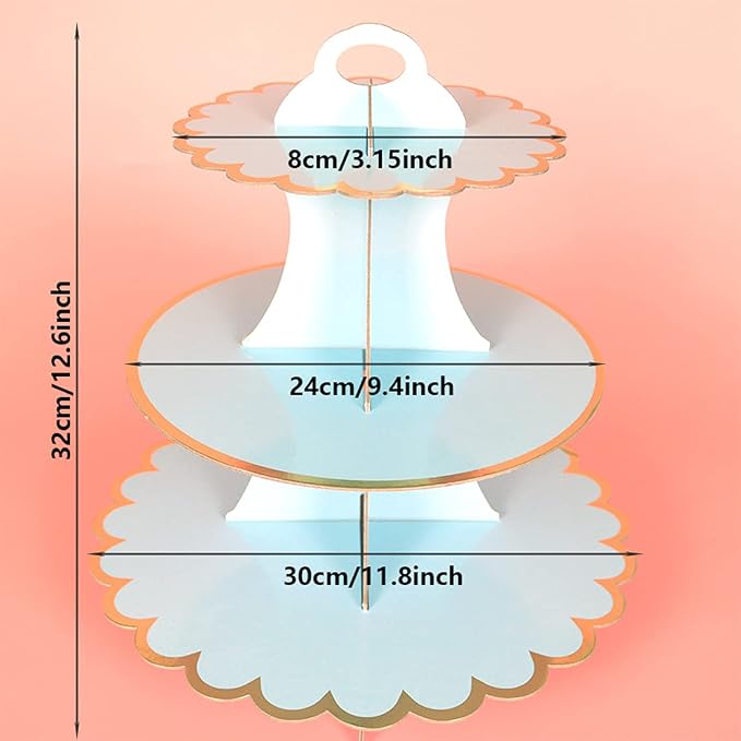 2 PACK Cardboard Cake Stand, 3 Tier Paper Dessert Round Cupcake Holder Tower Disposable Pastry Stand for Birthday, Afternoon Tea,Wedding Party Anniversary Christening Fruit Desserts Display…