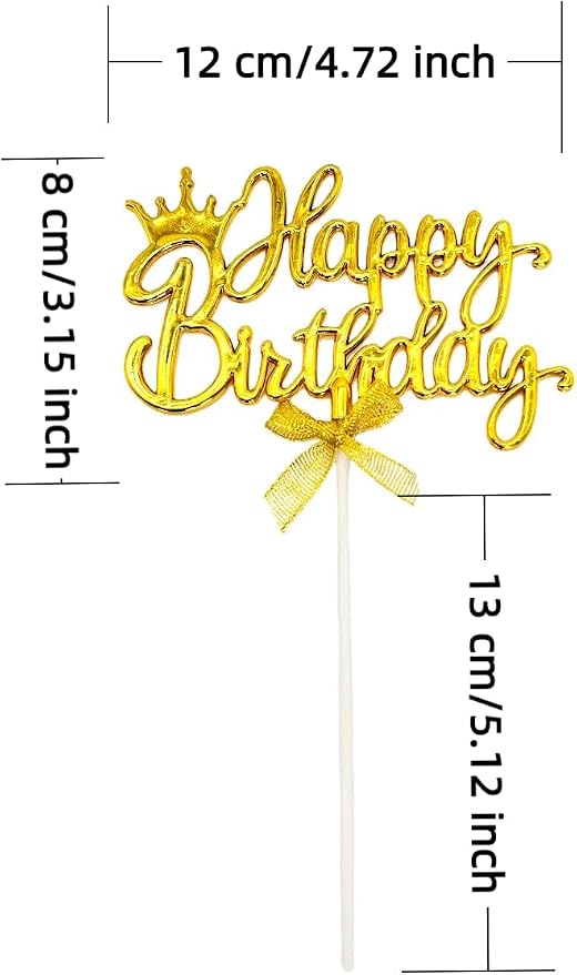 Elegant Acrylic Birthday Cake Topper with Crown & Bow Design - Reusable Decoration for Party, Wedding, Baby Shower (Gold)