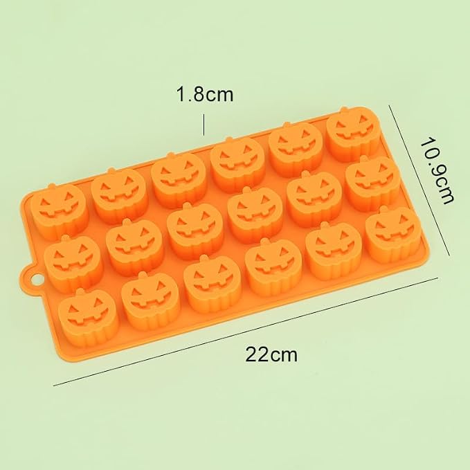 18 Cavities Silicone Cookies Biscuit Mold, Christmas Halloween Candy Mold, Reusable DIY Baking Mold Jelly Chocolate Mold, Ice Cube Tray Wax Melt Molds(Set of 2 Orange Pumpkin)