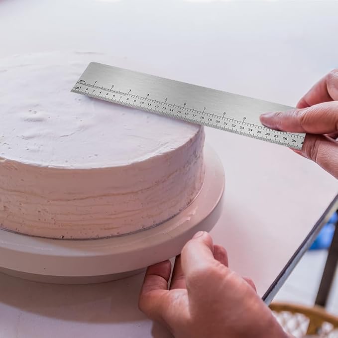 Cake Scraper Smoother with Built-In Scale, Stainless Steel Icing Smoother, 11.81 X 3.15 in, Smooth Edge Cake Comb Alternative for Buttercream Frosting and Cake Decorating
